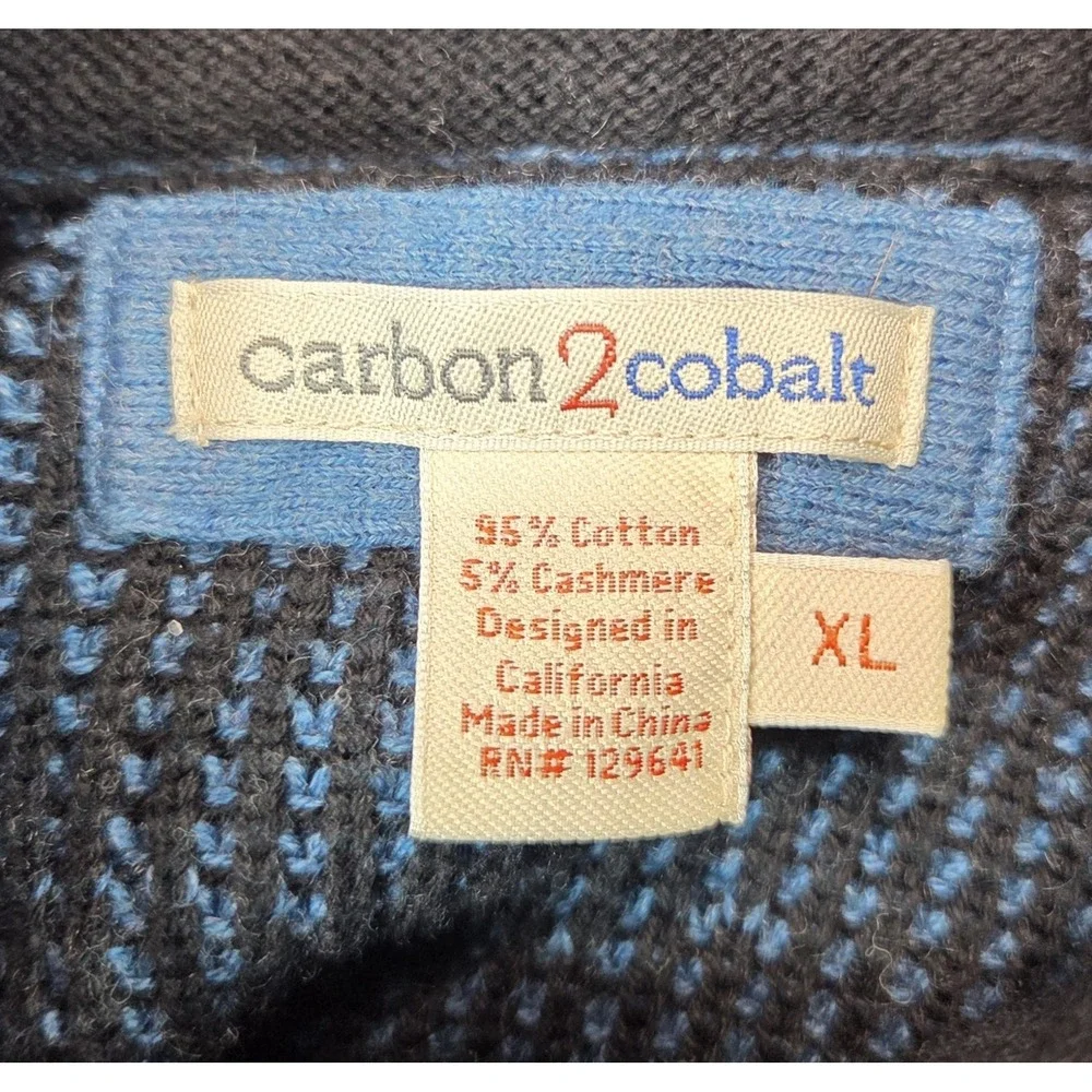 Carbon 2 Cobalt 1/4 Zip Sweater Mens XL Blue Cashmere Blend